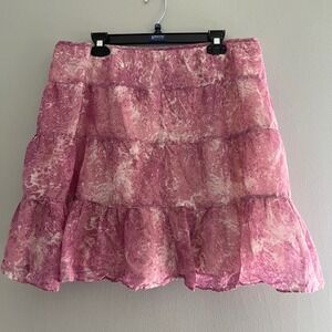 Talbots Pink Marble‎ Print Tiered Ruffle Cotton Mini Skirt Womens 14P Petites